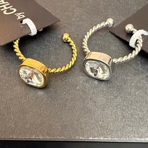 Stainless steel Gold or Silver Crystal Adjustable Rings